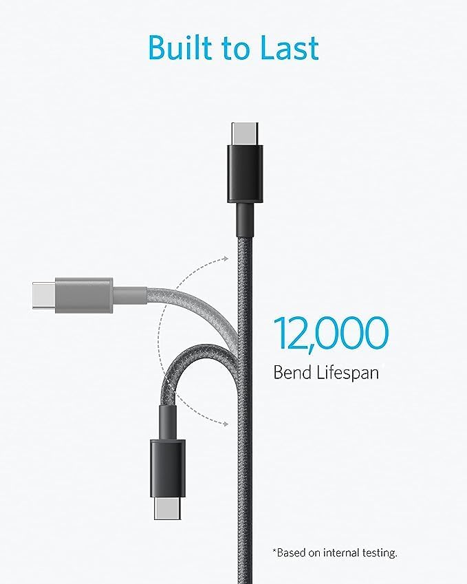 Anker USB C to USB C Cable, 60W Fast Charging Cable (2-Pack, 6 ft, Black)