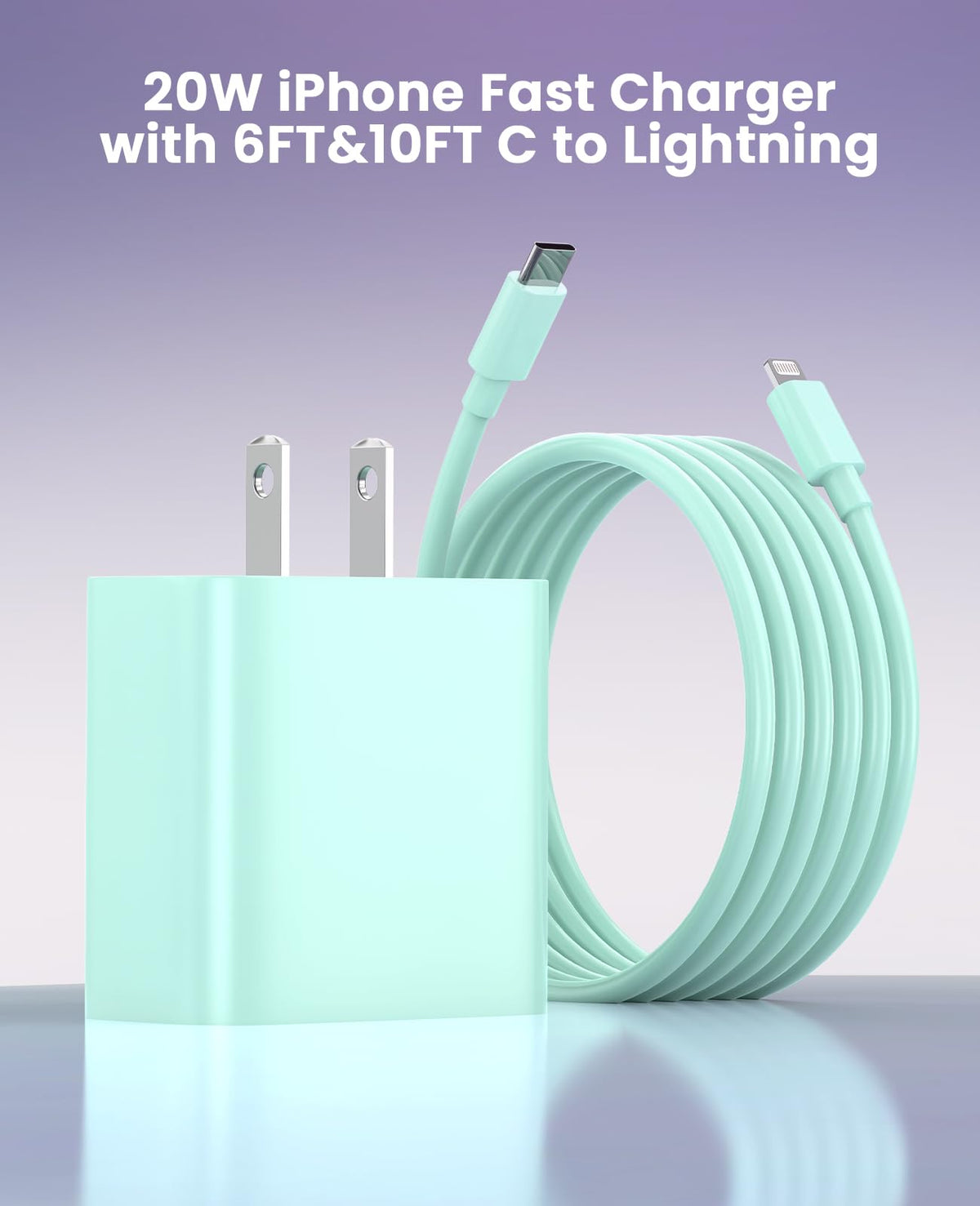 iPhone Charger Fast Charging, USB C Charger Block, 6FT/10FT Lightning Cable