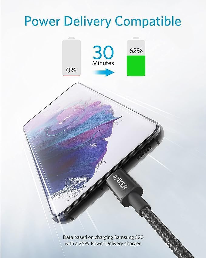 Anker USB C to USB C Cable, 60W Fast Charging Cable (2-Pack, 6 ft, Black)