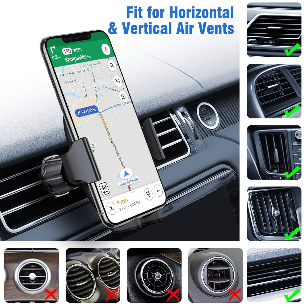 Miracase Phone Holders for Your Car with Metal Hook Clip, Air Vent Cell Phone Stand Car Mount, Universal Automobile Cradle for Garmin GPS Fit iPhone Android and All Smartphones, Dark Black