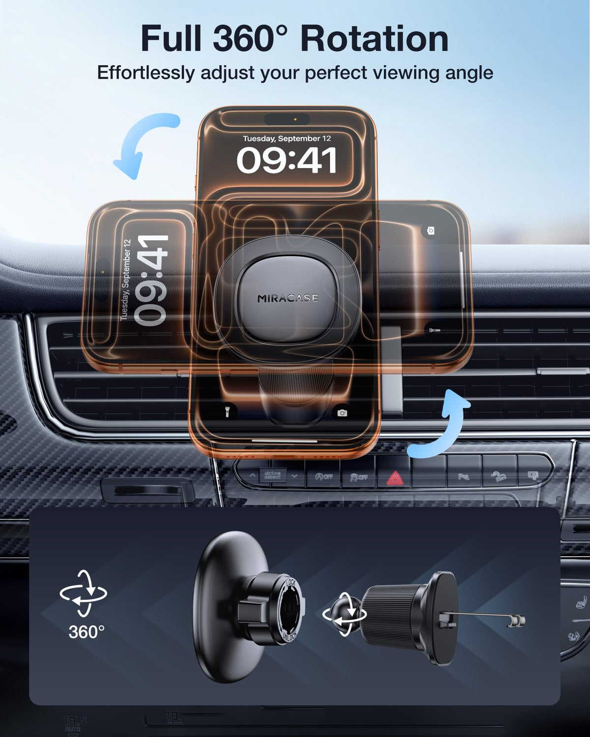 Miracase Phone Holders for Your Car with Metal Hook Clip, Air Vent Cell Phone Stand Car Mount, Universal Automobile Cradle for Garmin GPS Fit iPhone Android and All Smartphones, Dark Black