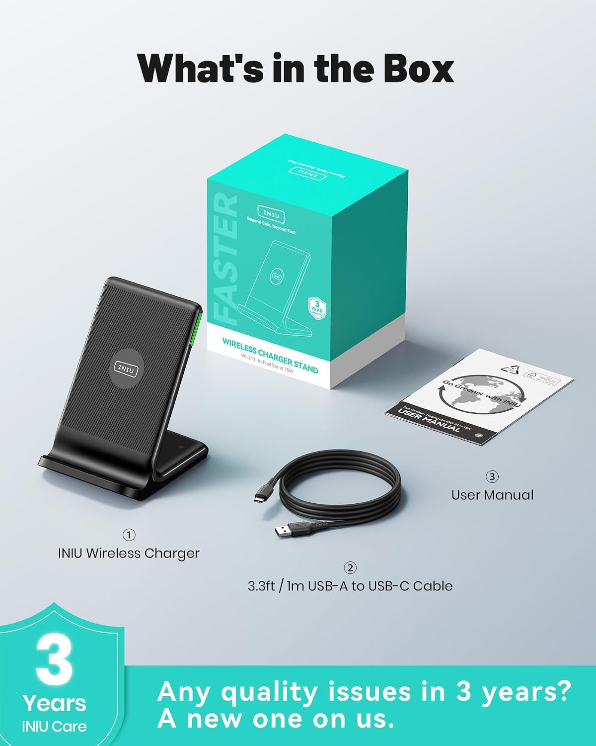 INIU Wireless Charger, 15W Fast Wireless Charging Phone Station with LED