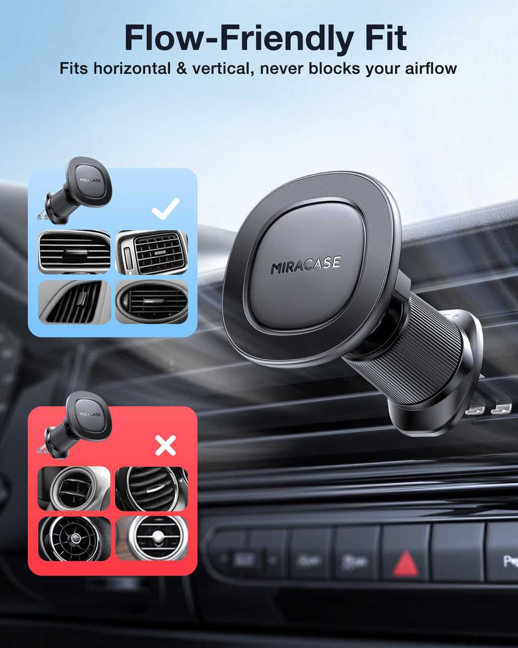 Miracase Phone Holders for Your Car with Metal Hook Clip, Air Vent Cell Phone Stand Car Mount, Universal Automobile Cradle for Garmin GPS Fit iPhone Android and All Smartphones, Dark Black