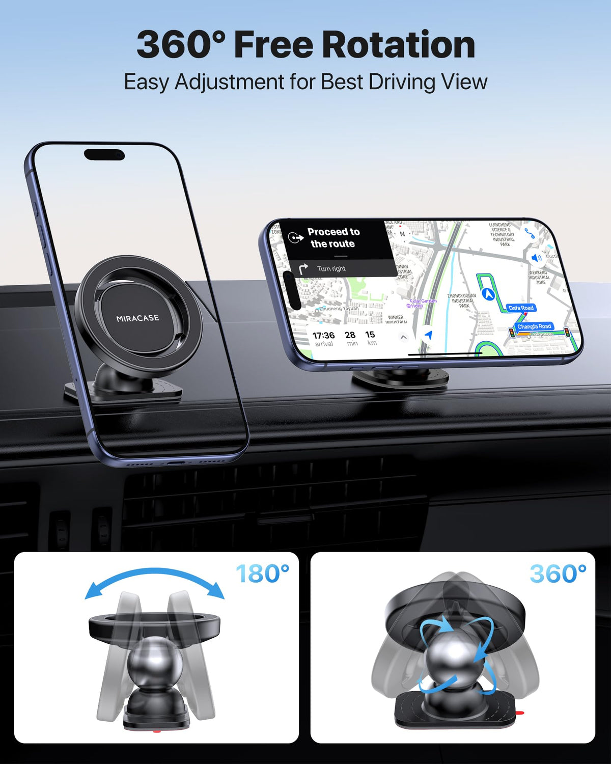 Miracase Phone Holders for Your Car with Metal Hook Clip, Air Vent Cell Phone Stand Car Mount, Universal Automobile Cradle for Garmin GPS Fit iPhone Android and All Smartphones, Dark Black