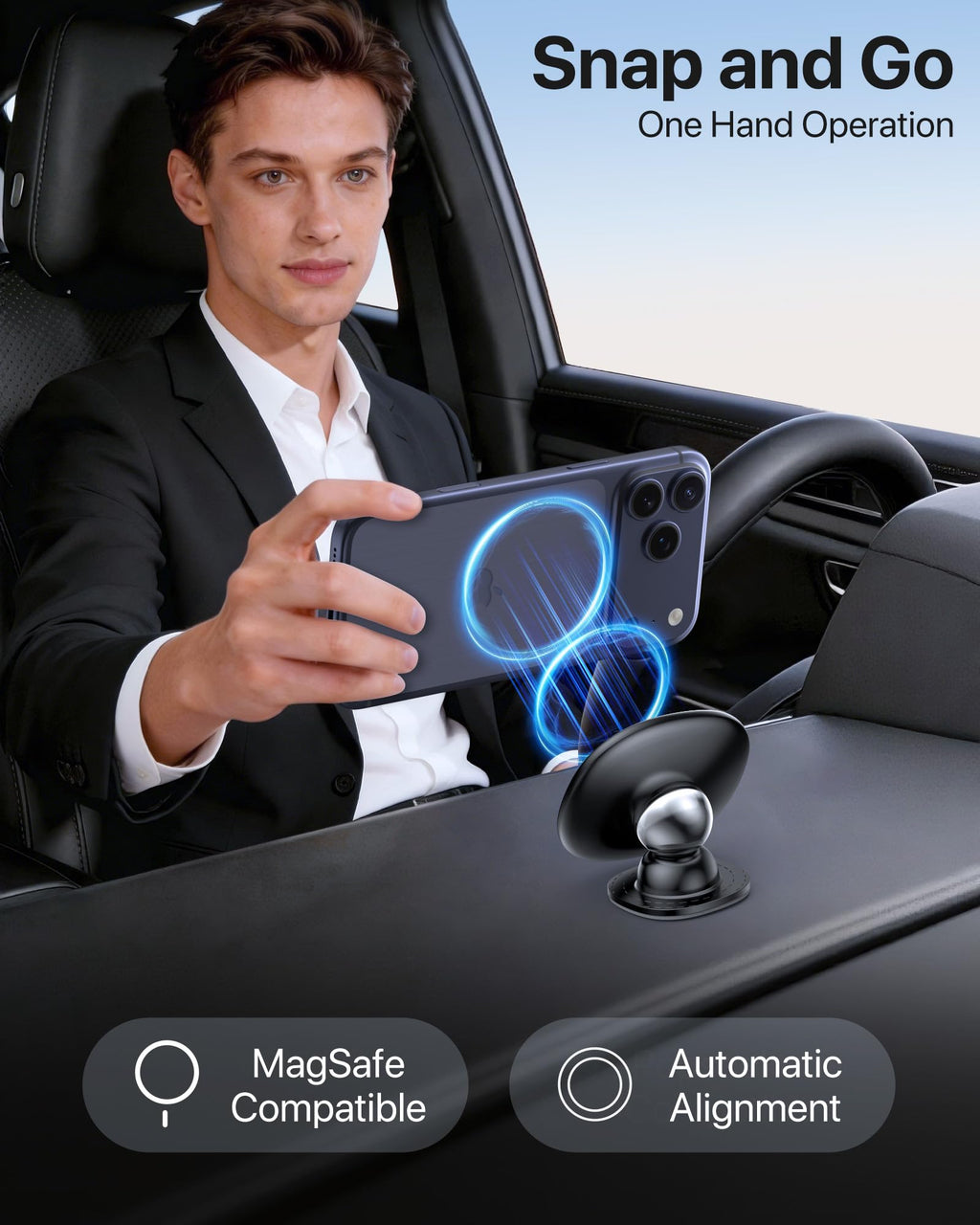 Miracase Phone Holders for Your Car with Metal Hook Clip, Air Vent Cell Phone Stand Car Mount, Universal Automobile Cradle for Garmin GPS Fit iPhone Android and All Smartphones, Dark Black