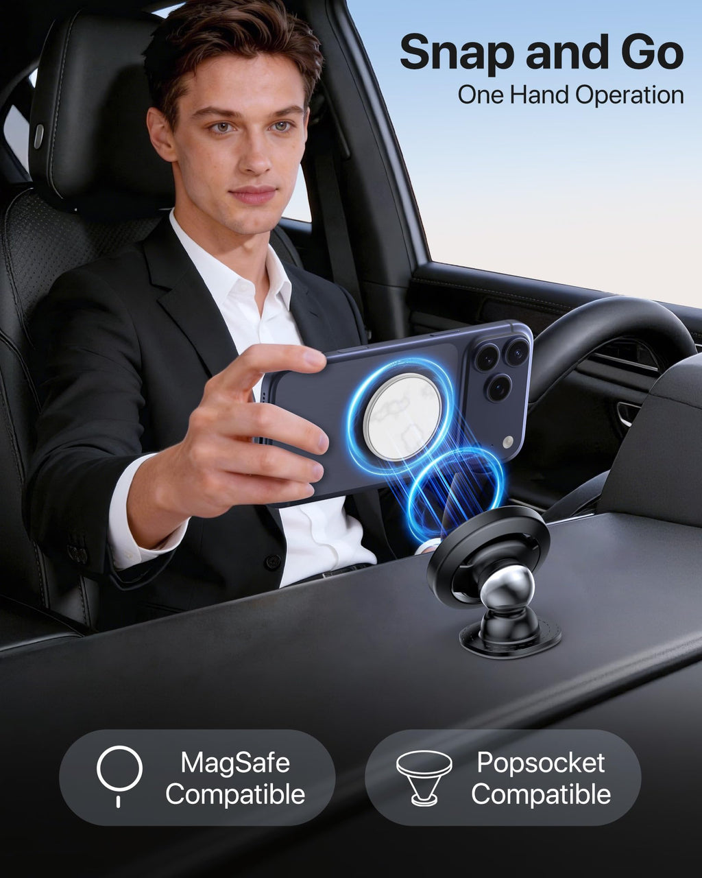 Miracase Phone Holders for Your Car with Metal Hook Clip, Air Vent Cell Phone Stand Car Mount, Universal Automobile Cradle for Garmin GPS Fit iPhone Android and All Smartphones, Dark Black