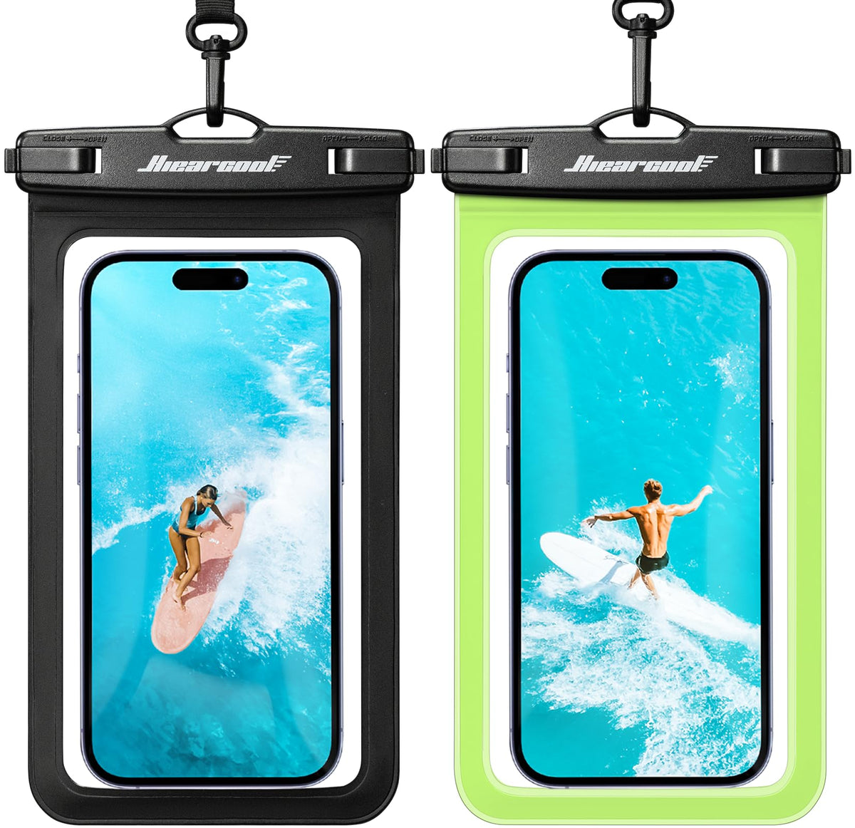 Hiearcool Waterproof Phone Pouch, Waterproof Phone Case, Black&Green 2-Pack