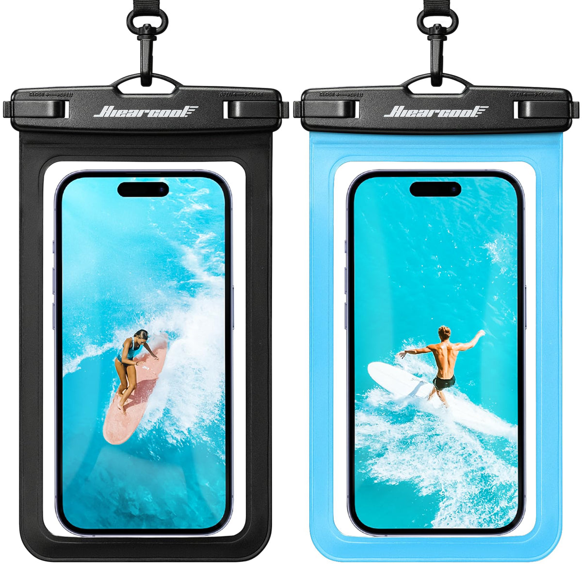 Hiearcool Waterproof Phone Pouch, Waterproof Phone Case, Black&Green 2-Pack