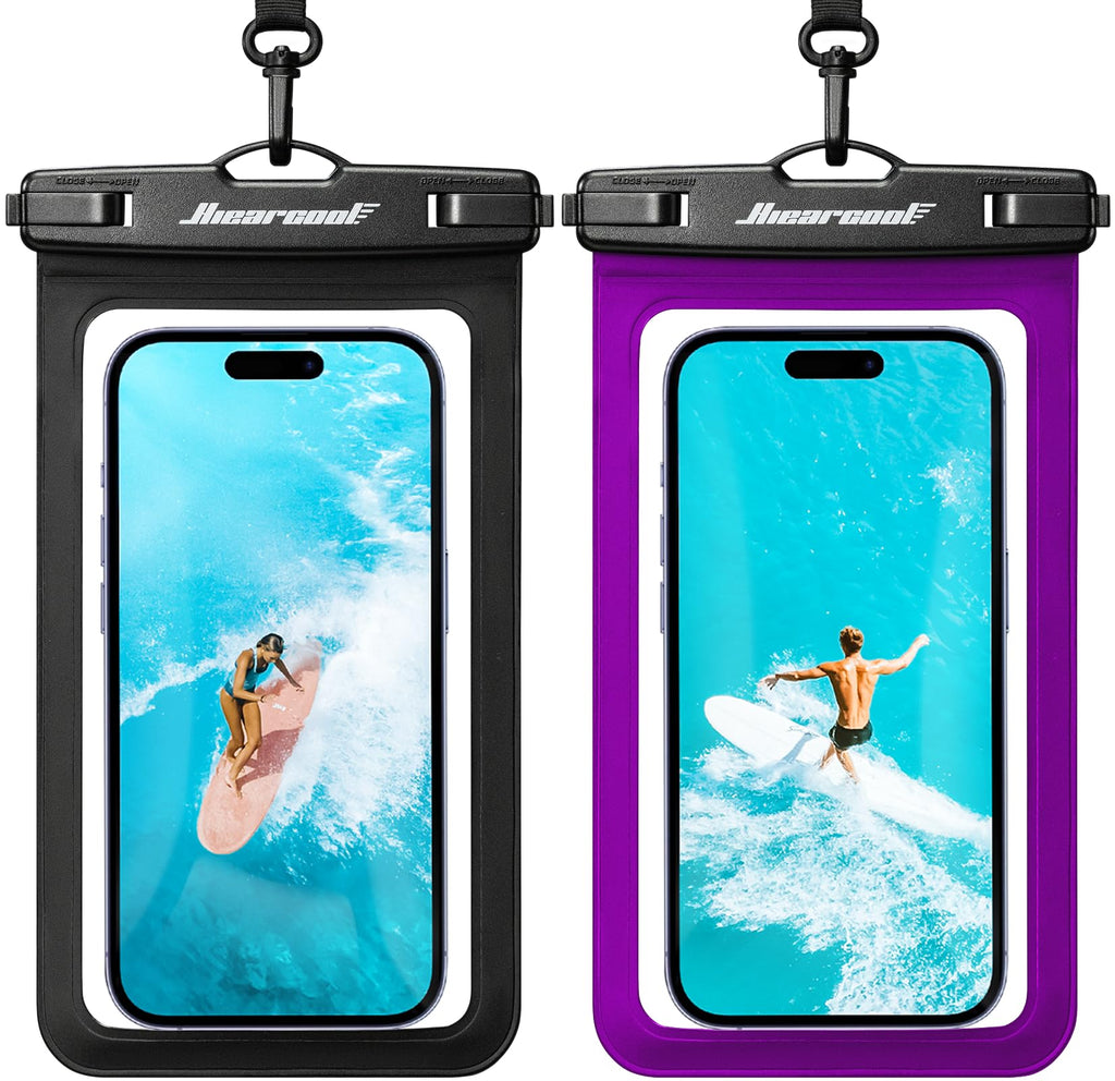 Hiearcool Waterproof Phone Pouch, Waterproof Phone Case, Black&Green 2-Pack