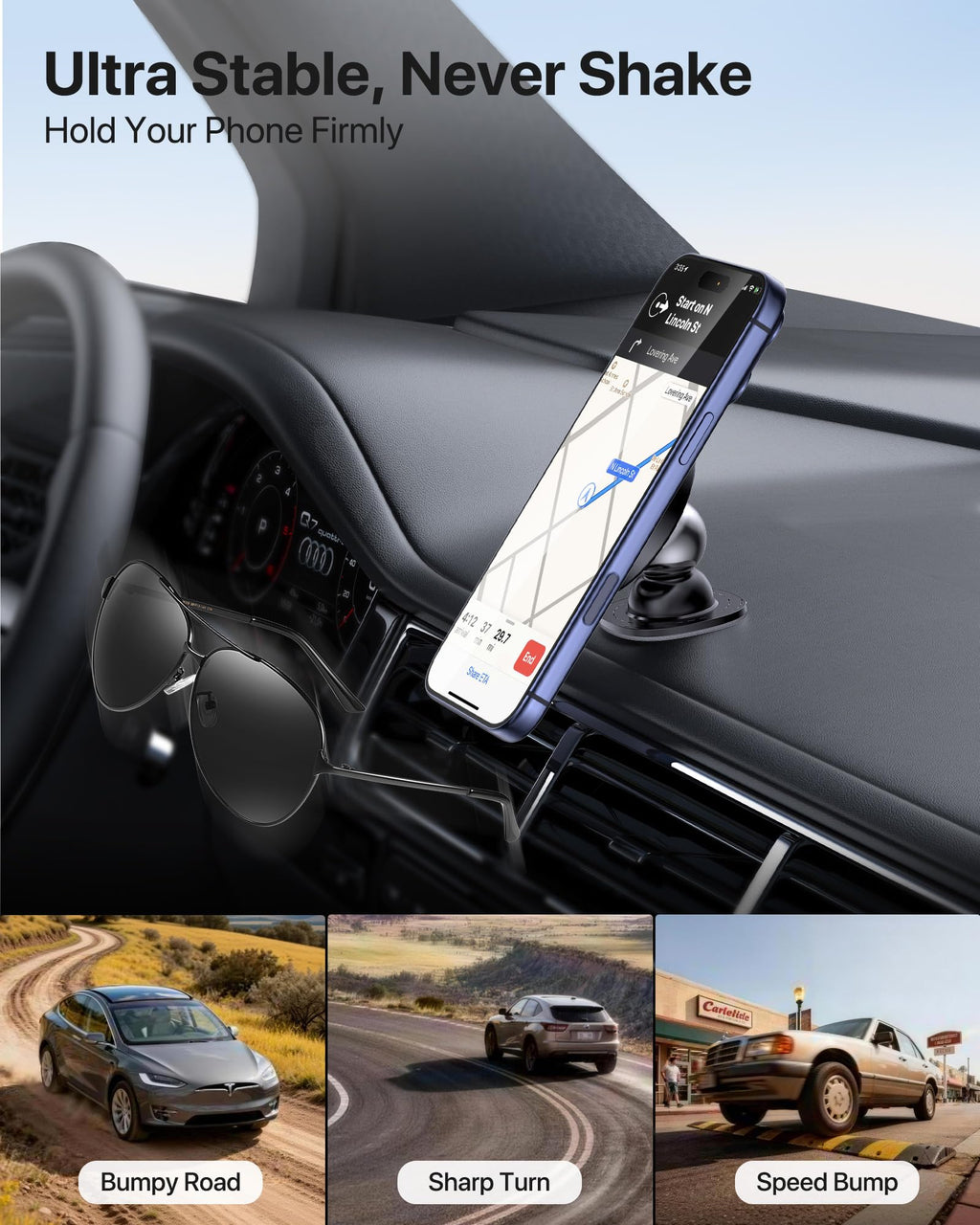 Miracase Phone Holders for Your Car with Metal Hook Clip, Air Vent Cell Phone Stand Car Mount, Universal Automobile Cradle for Garmin GPS Fit iPhone Android and All Smartphones, Dark Black