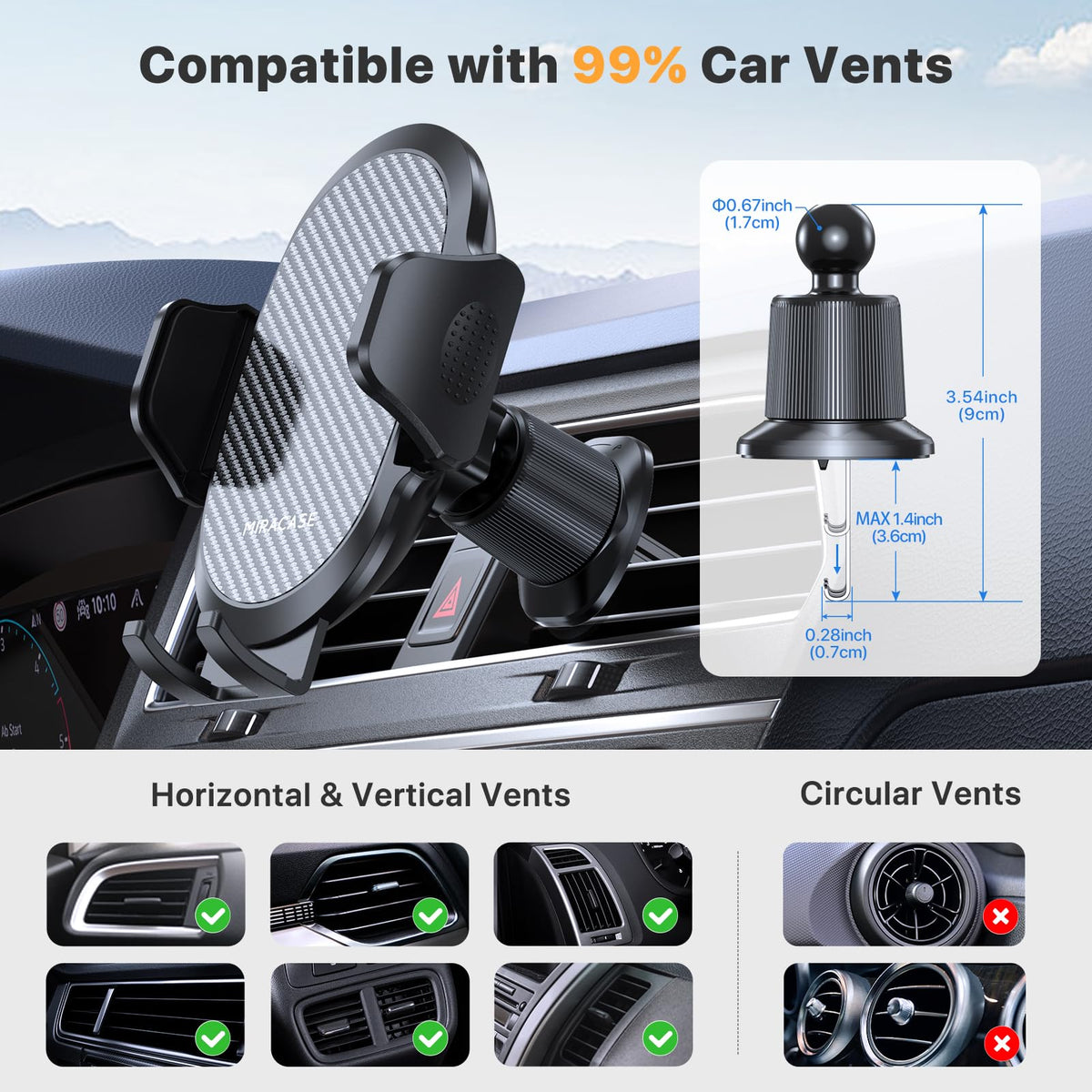 Miracase Phone Holders for Your Car with Metal Hook Clip, Air Vent Cell Phone Stand Car Mount, Universal Automobile Cradle for Garmin GPS Fit iPhone Android and All Smartphones, Dark Black