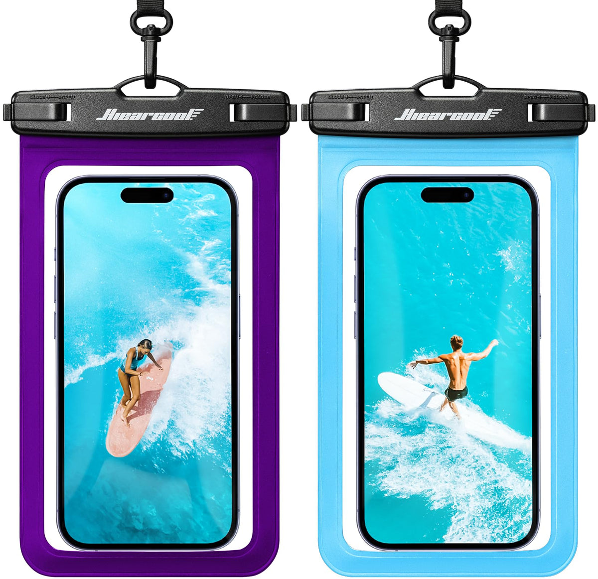Hiearcool Waterproof Phone Pouch, Waterproof Phone Case, Black&Green 2-Pack