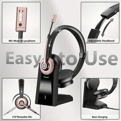 Wireless Headset with Mic and Charging Dock