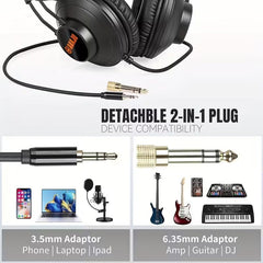 Wired Studio Monitor Headphones for Recording