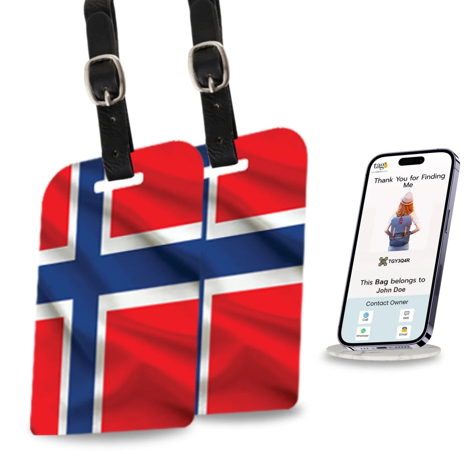 Smart Bag Security Tag - Norway Flag [Pack 2]