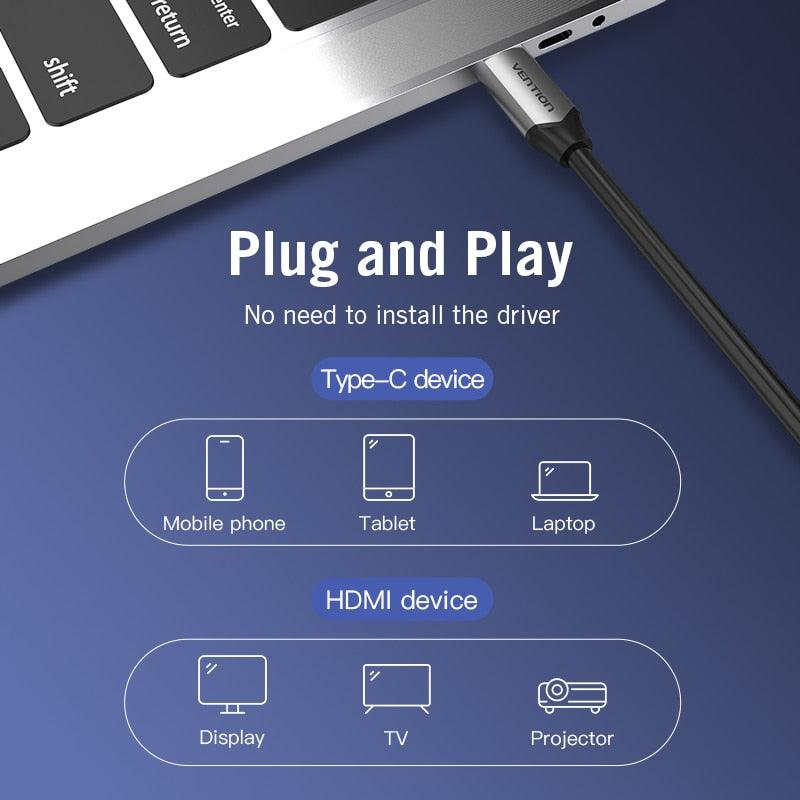 USB-C to HDMI Cable 4K – Gold Plated, for Laptop & Phone